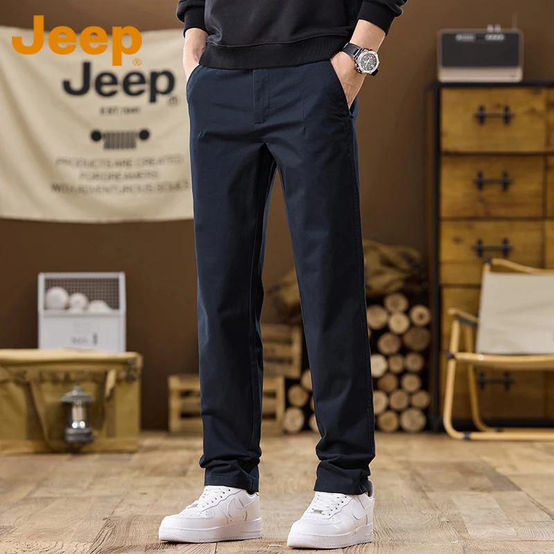 JEEP吉普官方旗舰店高端休闲裤男士春秋款直筒弹力纯棉中年长裤子