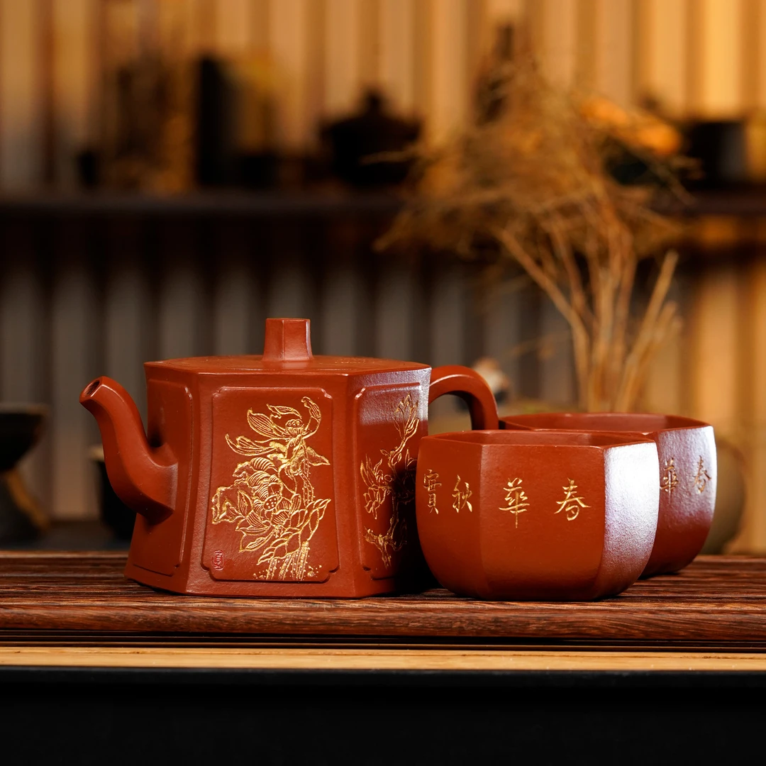 GS7-006 刘红仙  宜兴手工紫砂    六方井栏套装