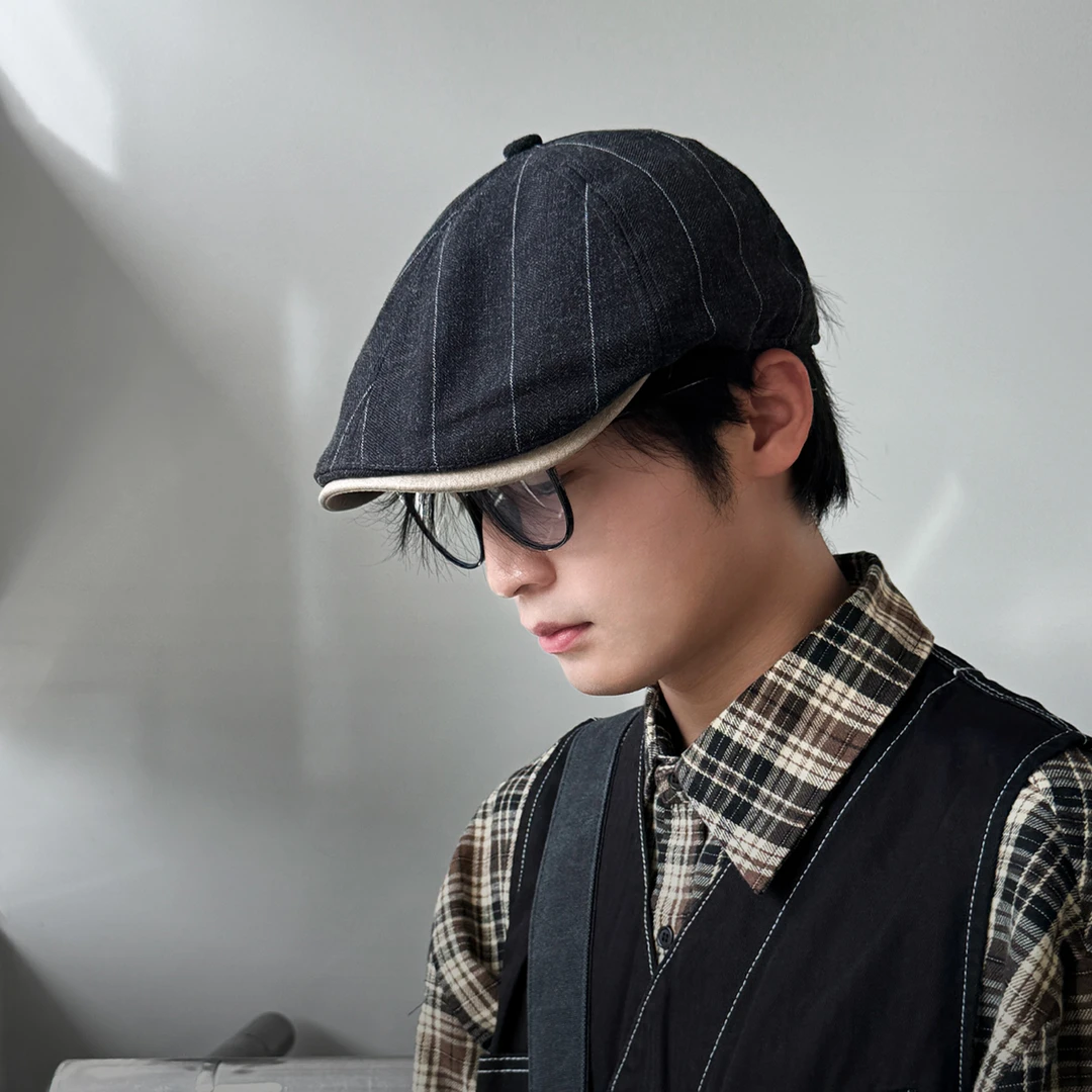 CHUNCC小众复古前进帽男款贝雷帽英伦短檐八角帽男日系时尚工装风