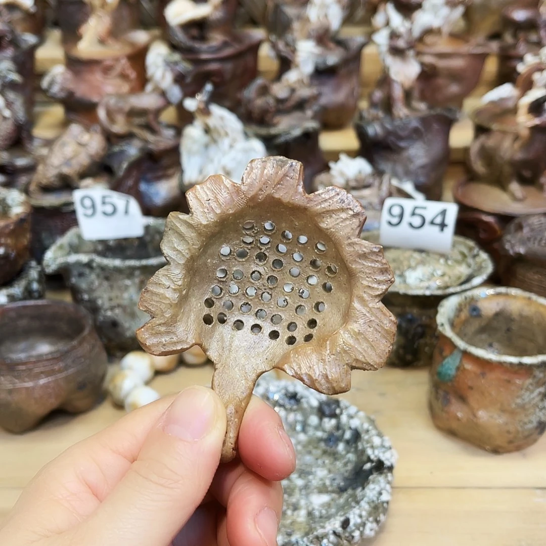 瓶柴烧粗陶手捏茶漏