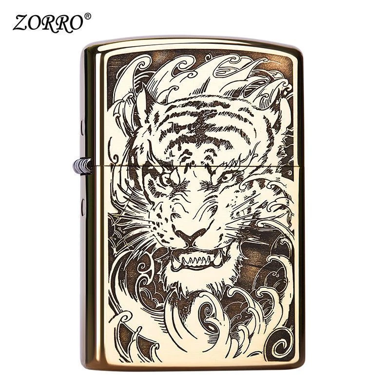正版ZORRO佐罗燃油打火机煤油复古老式砂轮防风老虎个性送男友潮