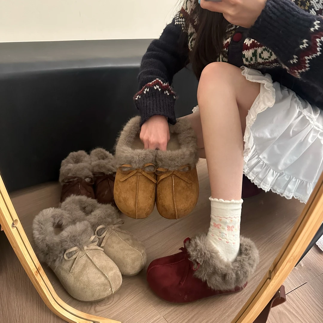 冬季新款厚底韩版蝴蝶结女款保暖洋气爆款增高2025年软底加绒棉鞋