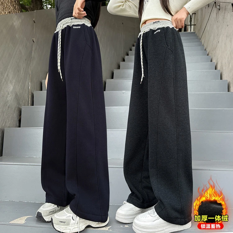 女童加绒加厚休闲裤秋冬儿童休闲直筒裤潮女童秋冬加绒休闲直筒裤