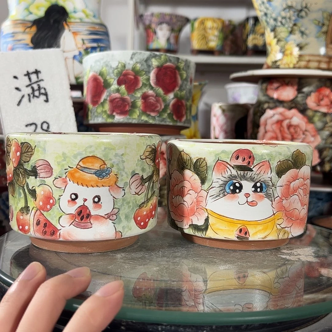 景德镇手绘花盆幸运花盆