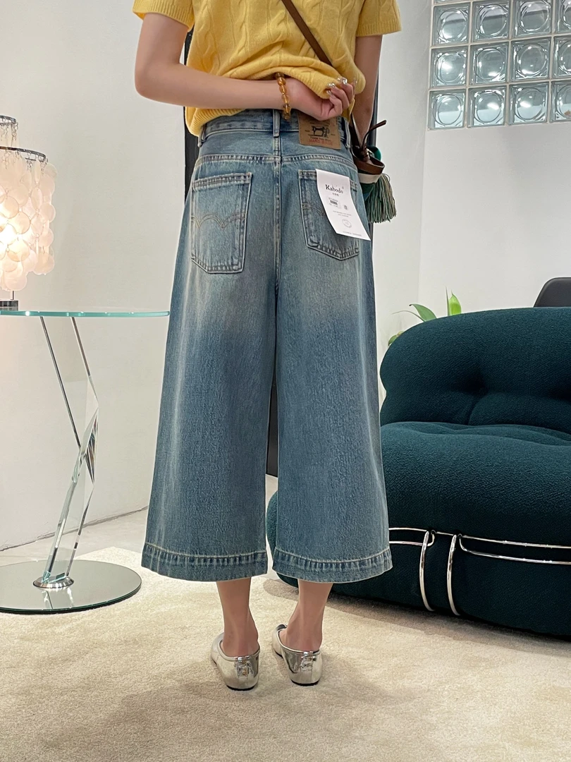 BK牛仔裤女卡布2025年春季新款阔腿裤Kabodo71850高腰宽松七分裤