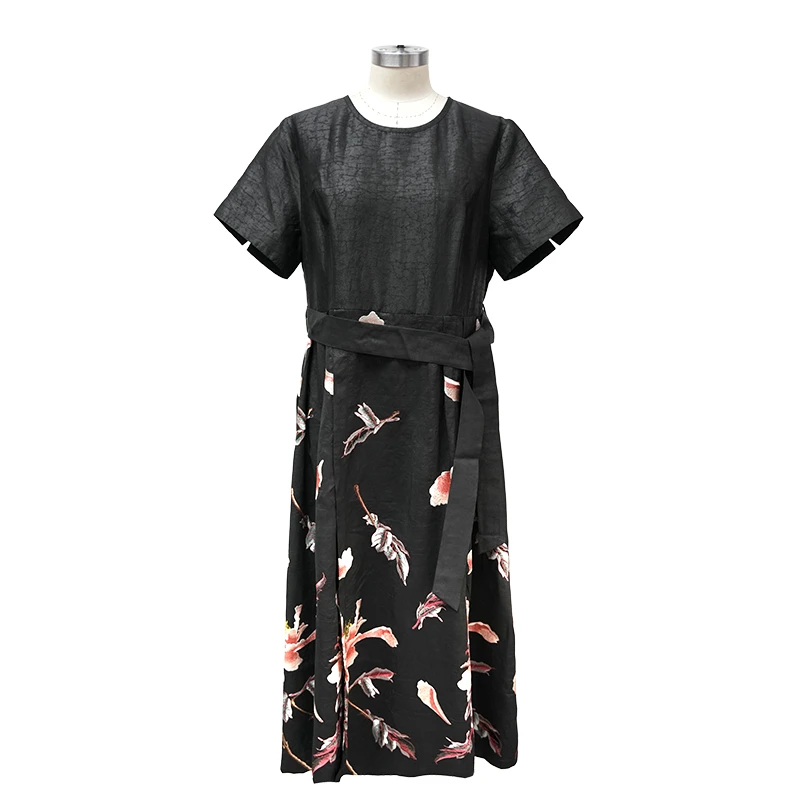 娑尔香云纱绣花落叶连衣裙SI4LB03441