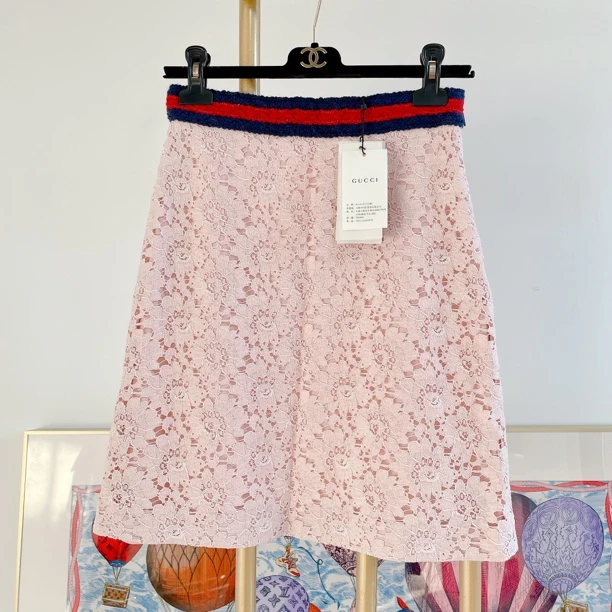 99新 GUCCI/古驰 【GUCCI】#古驰粉色蕾丝半身裙