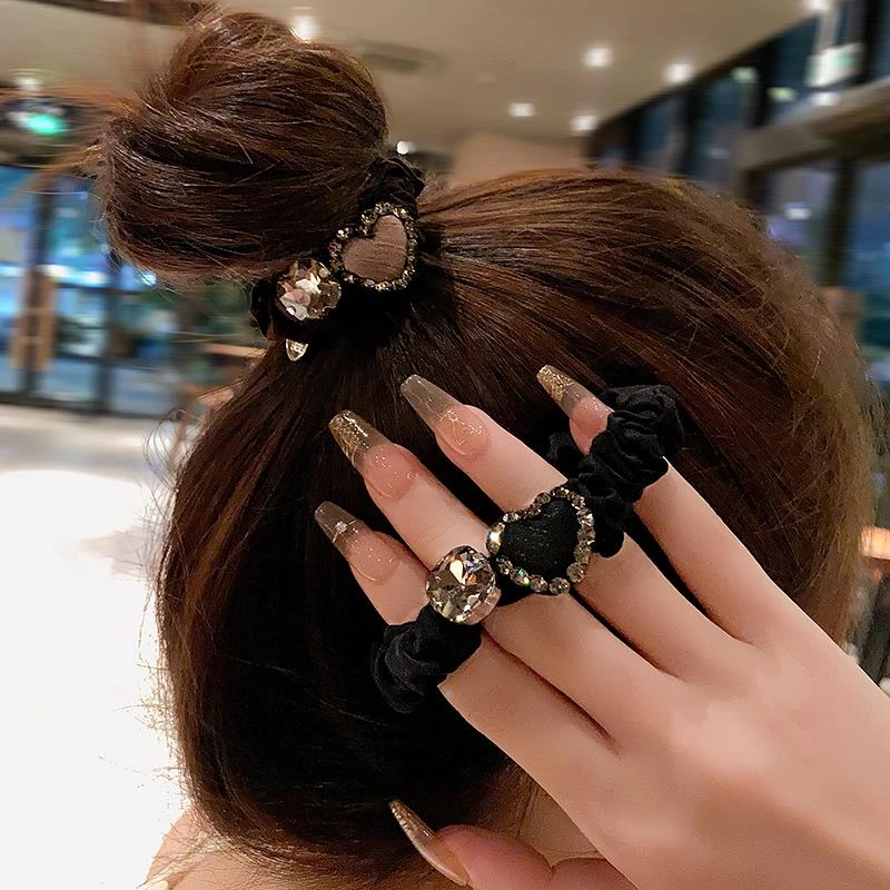 碧玺（处理）巴黎2024新款爱心镶钻小肠发圈女马尾头绳韩版扎丸子