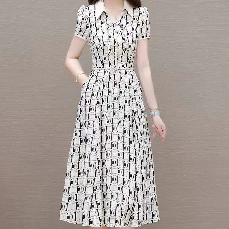 2025新款中长裙轻熟风连衣裙时尚气质夏装女神裙子洋气收腰