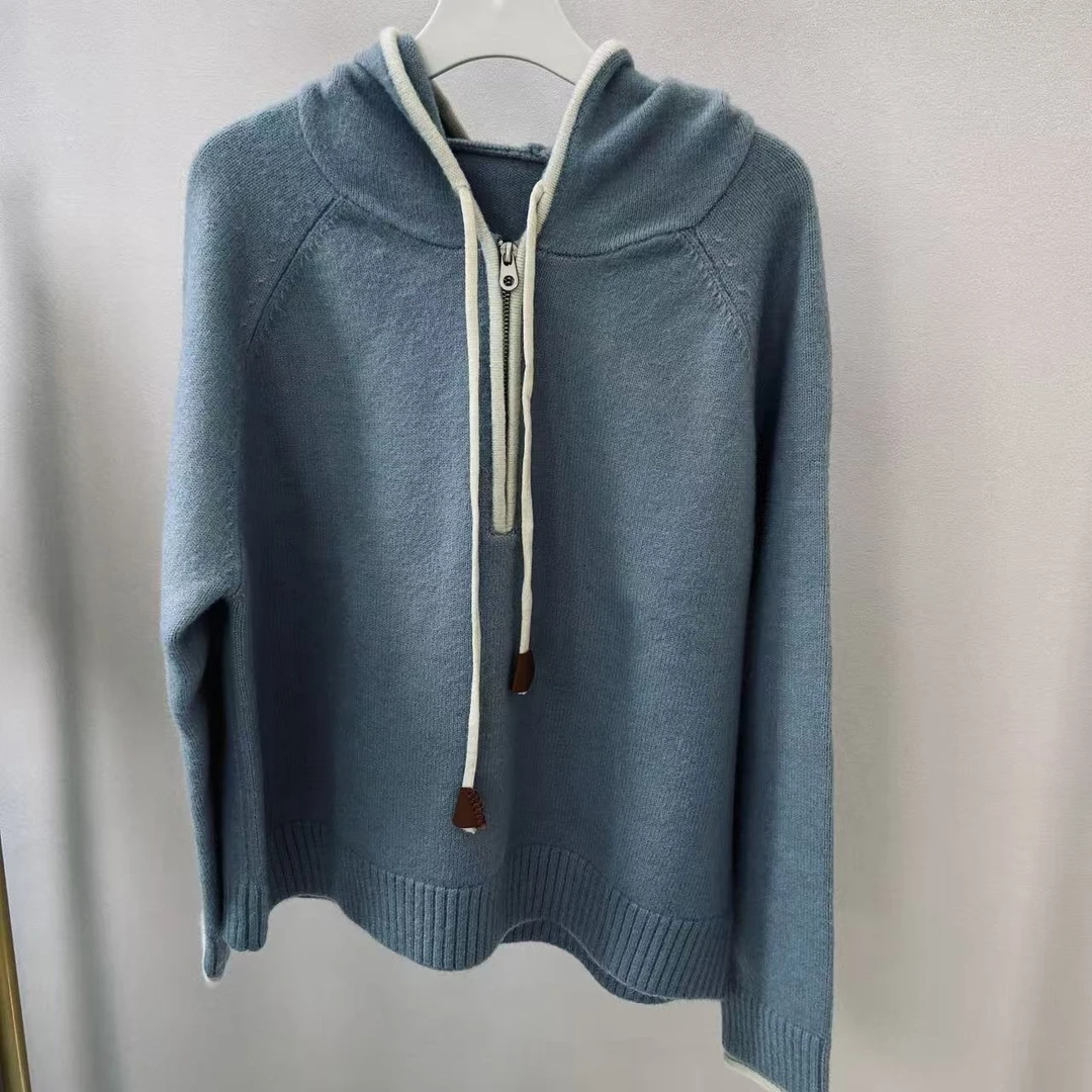 SSQ秋冬带帽运动百搭毛衣女装