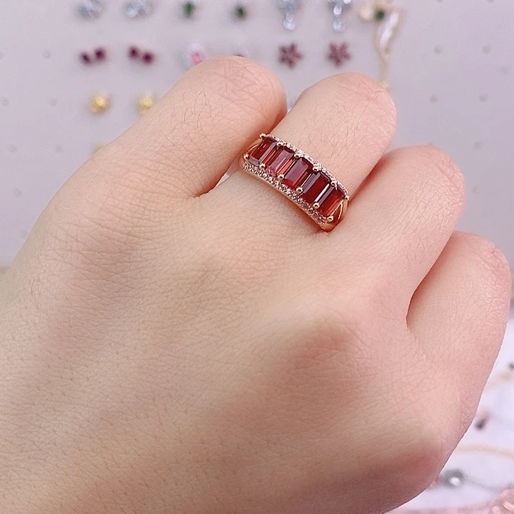 石榴石戒指银S925镶嵌
