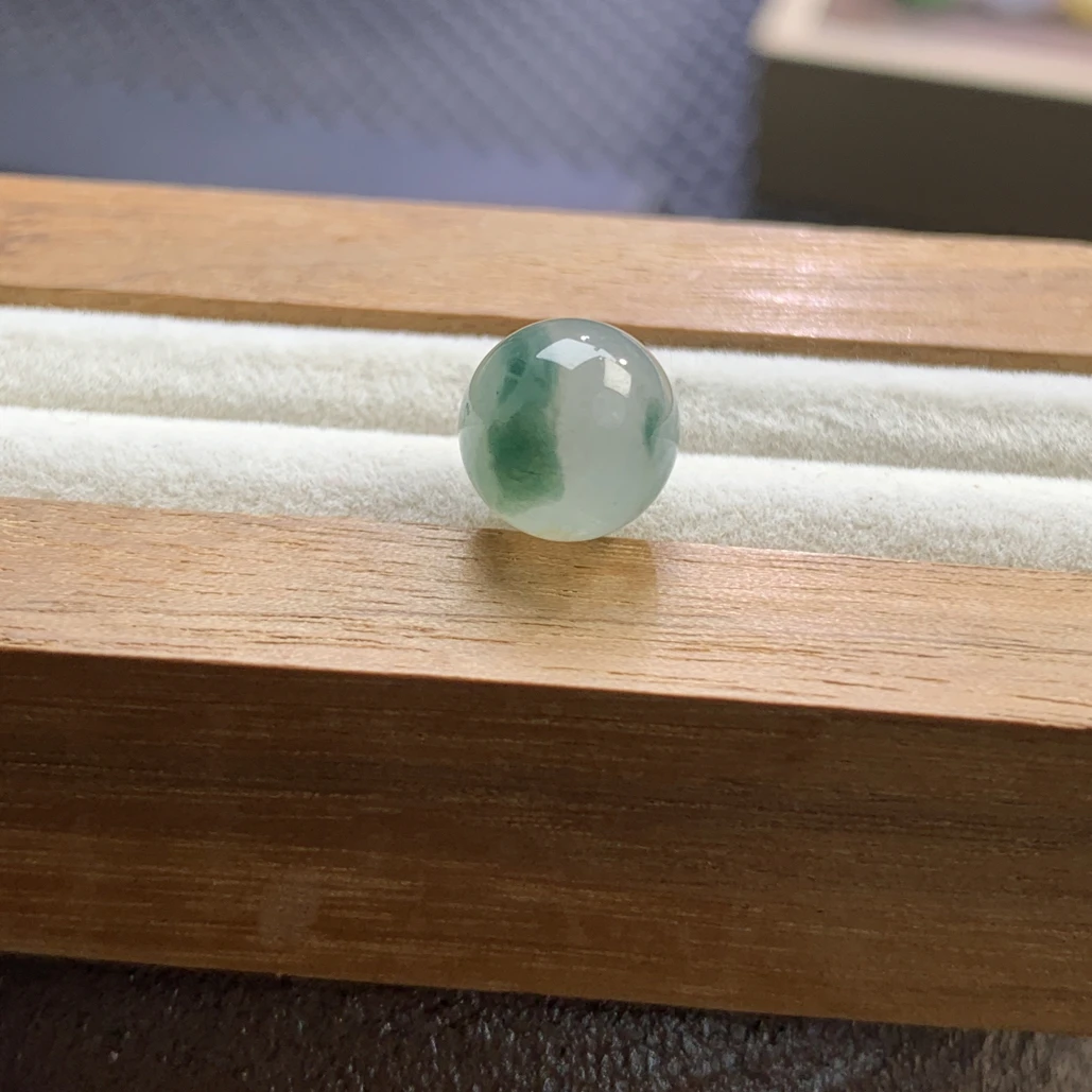 天然缅甸翡翠a货-冰飘花圆珠9mm 可透孔