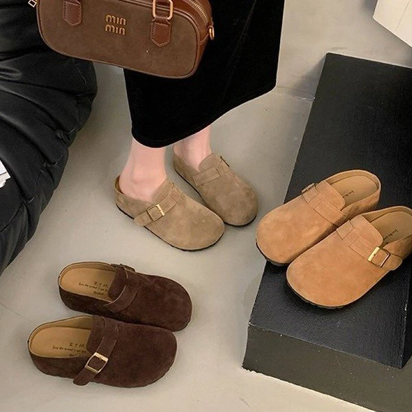 时尚包头半拖鞋小个子5CM增高韩版春夏厚底金属扣外穿勃肯拖鞋女