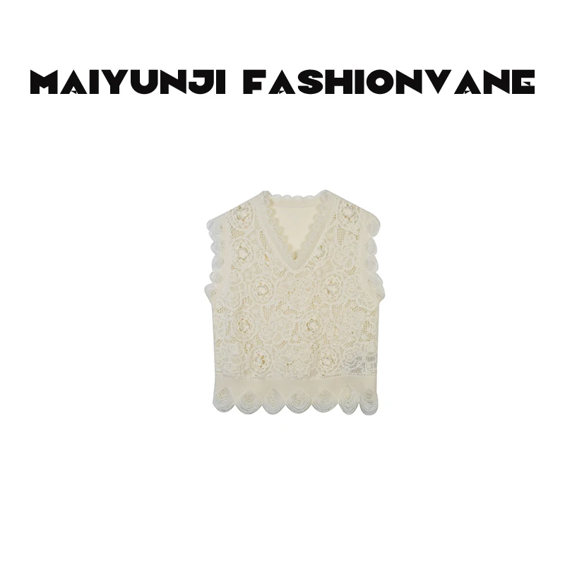 【XINMO买手店】百搭小香风重工镂空蕾丝100%绵羊毛背心女C12102507