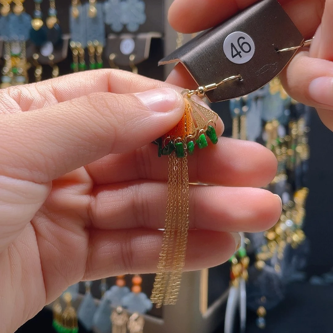 翡翠耳饰合金月*湾翡翠饰品