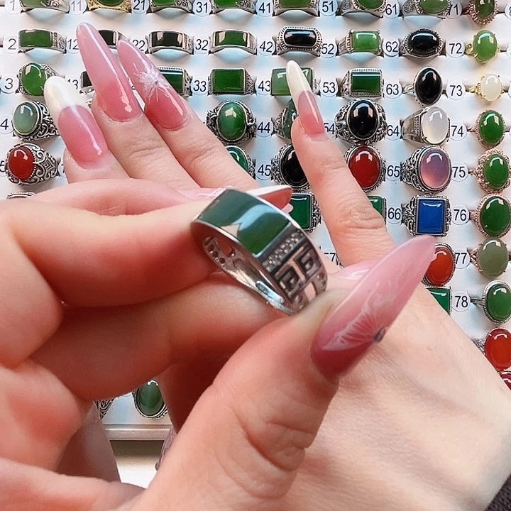 和田玉戒指银S925镶嵌