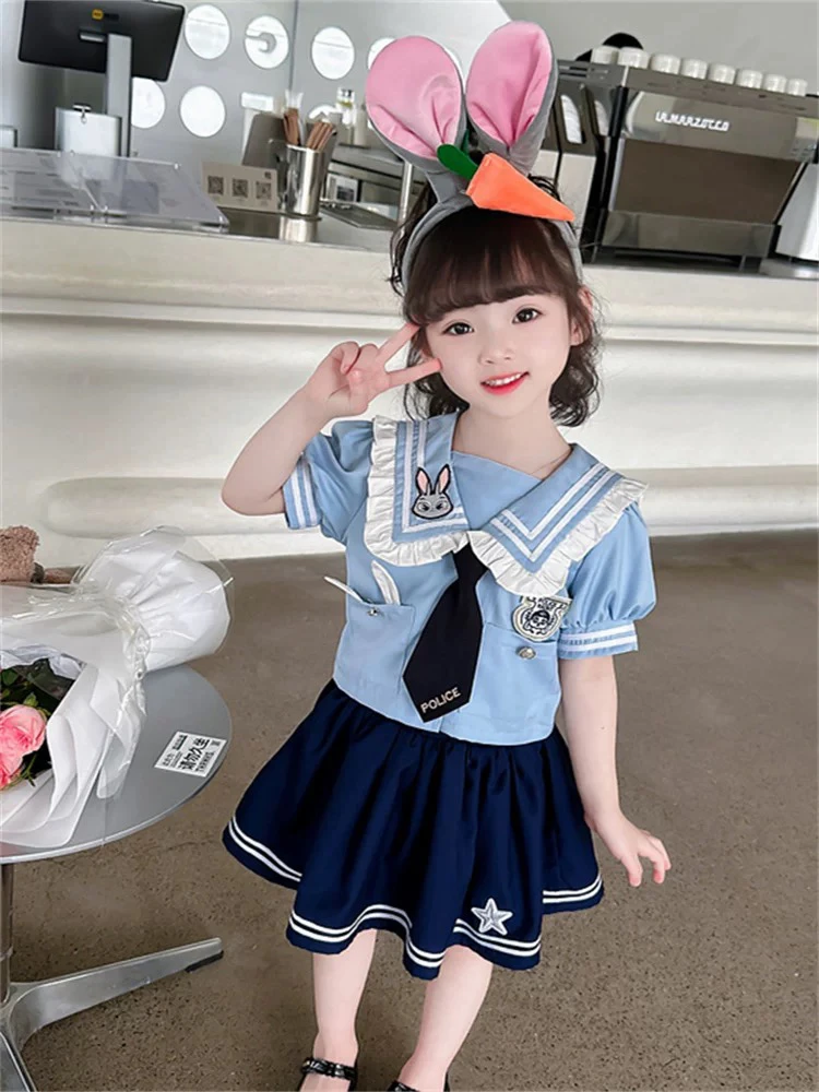 322哈哈家 女童夏季洋气时髦学院风衬衫百褶裙套装特价处理