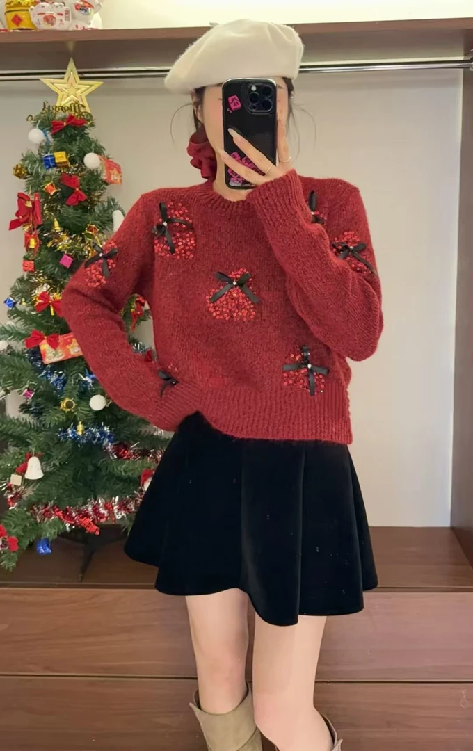 201小香风气质安可拉红轻奢百搭秋冬宽松时尚针织衫显瘦加厚洋气