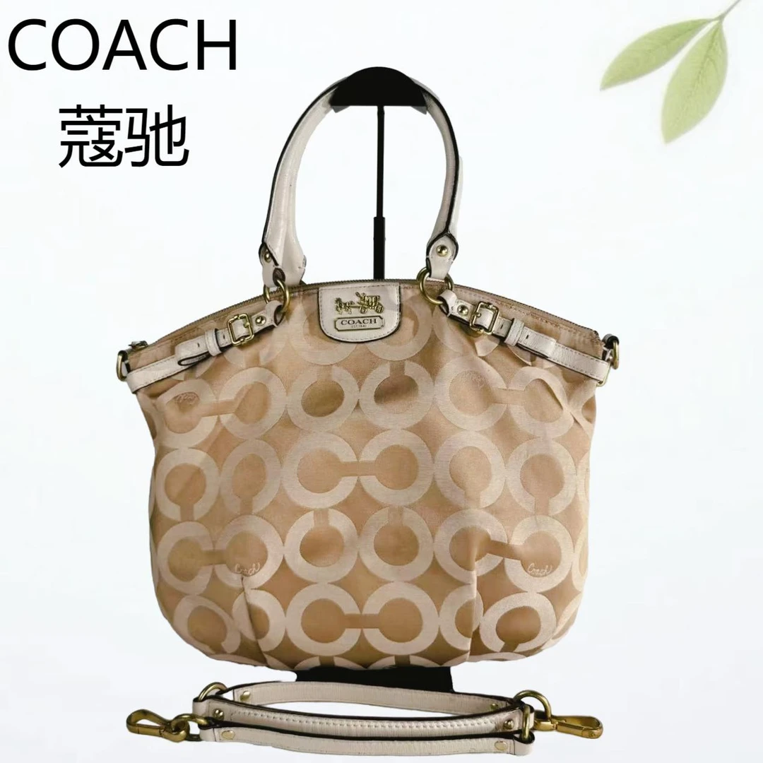 95新 COACH/蔻驰 白边老花手提包G25501911底长30X30