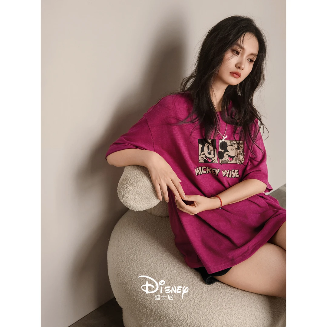 贝妍迪士尼睡衣女款夏季纯棉短袖大码套装可爱减龄少女米奇家居服