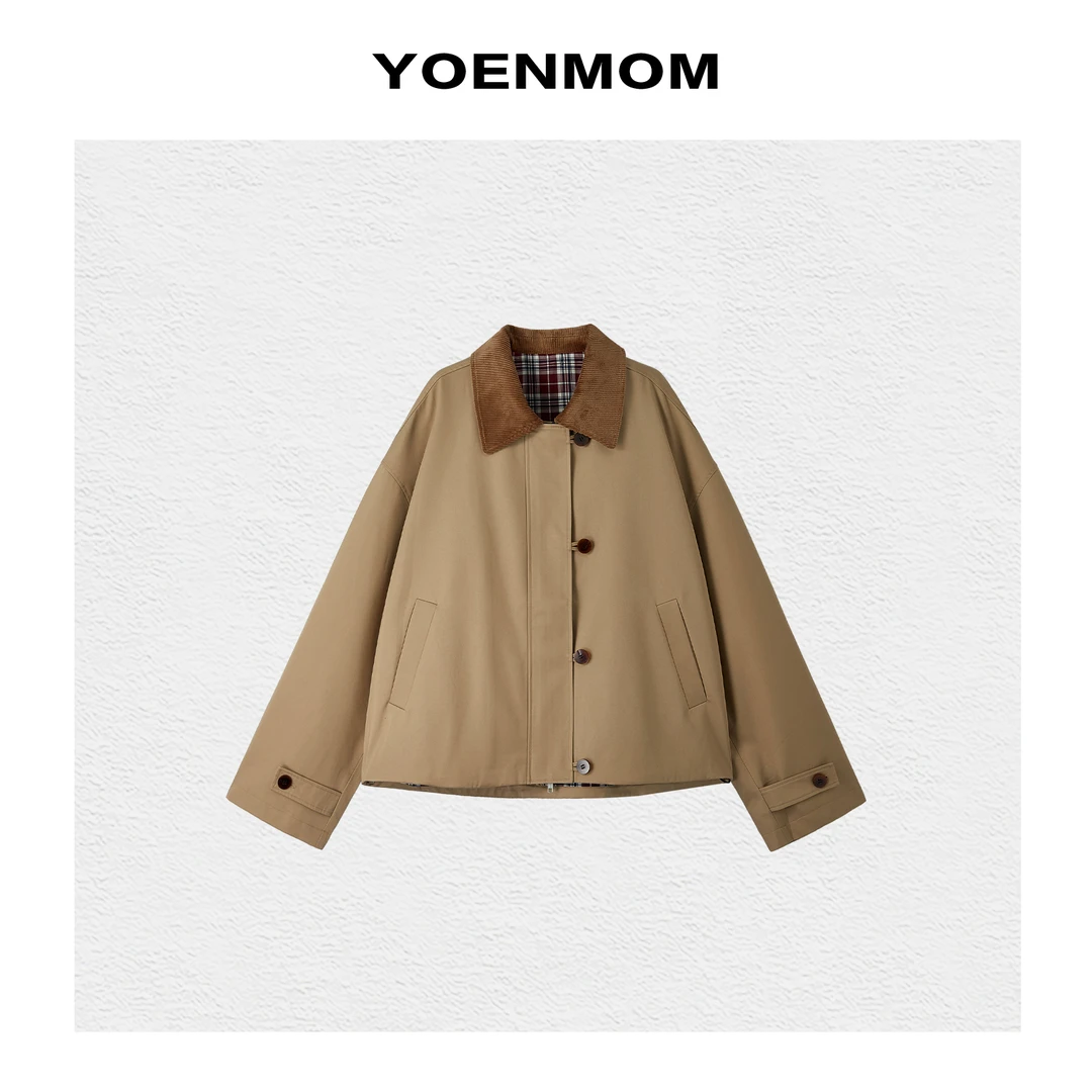 YOENMOM·暮色长街·进口高支长绒棉复古巴恩风拼灯芯绒翻领款外套