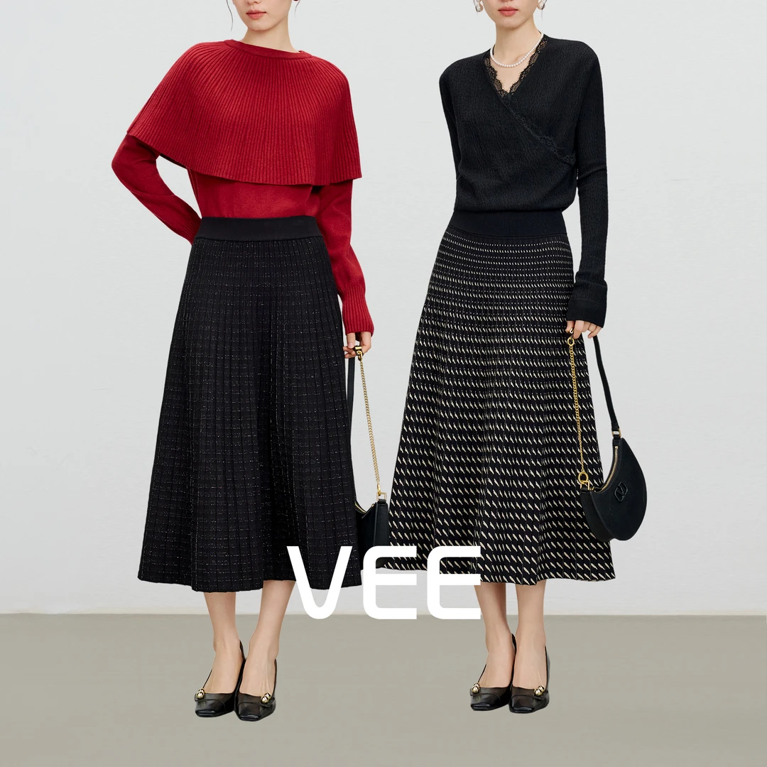 VEE 【解构伞裙】黑色百搭显瘦a字半身裙女2025新款冬伞裙长裙子