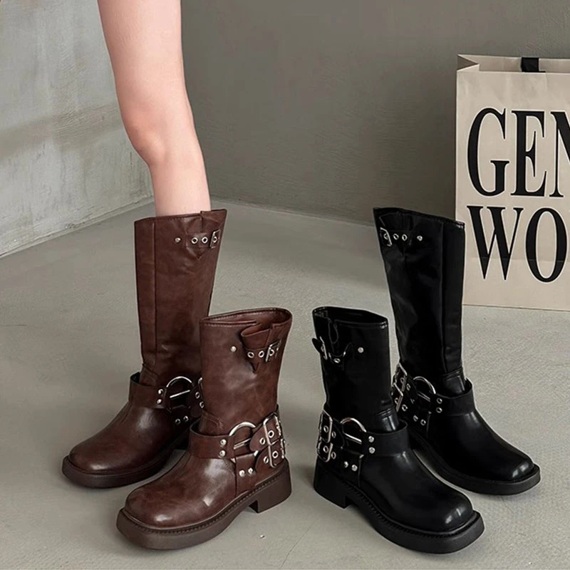 休闲复古英伦风西部牛仔今年短靴2025夏秋新款小众设计长靴女