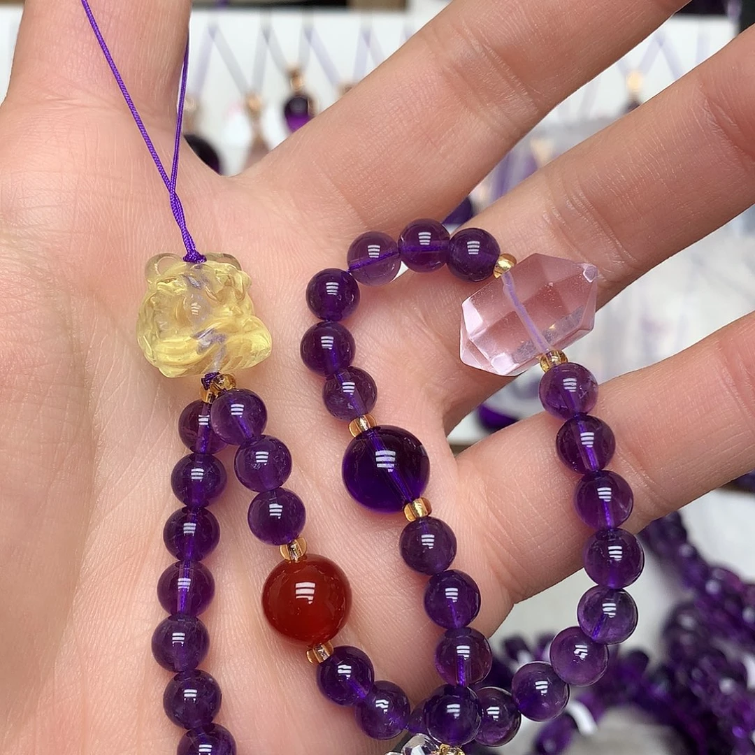 珠宝半成品紫晶未镶嵌L 手机挂件