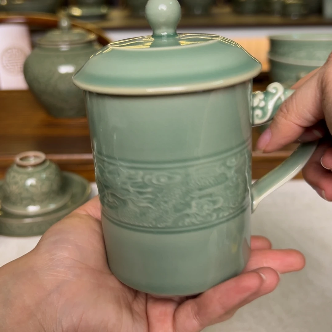 双龙办公杯耀州窑双龙办公杯