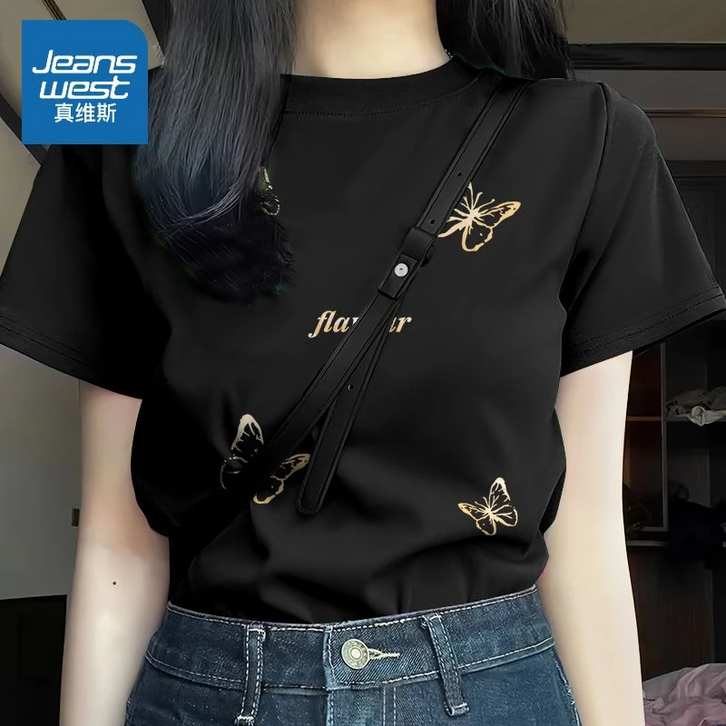 真维斯纯棉短袖t恤女款春夏季新款百搭洋气宽松小个子小个子穿搭