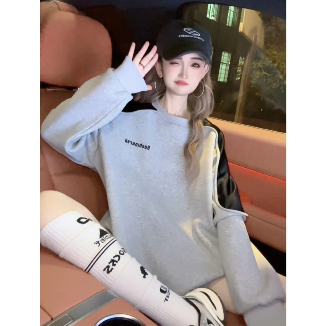 【INCC】2024秋冬新款加绒卫衣美式圆领设计感小众休闲上衣y192