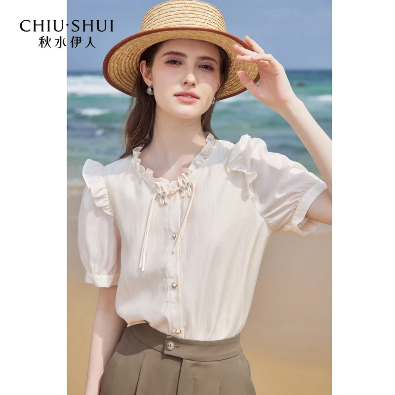 【陈大可】秋水伊人国风盘扣温柔莱赛尔雪纺衫装小624202A050058