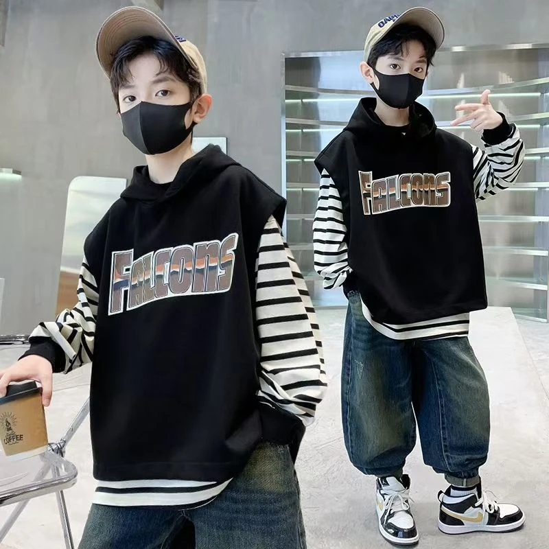 【实体品质，真两件】马甲卫衣新中式两件套中大童休闲帅气炸街时尚