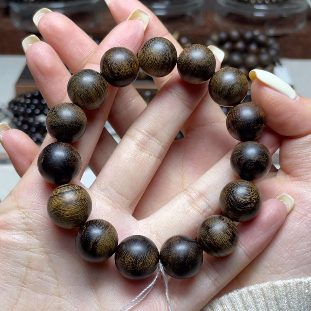 沉香手串年****败越南芽庄白奇楠虎斑纹1.4单圈