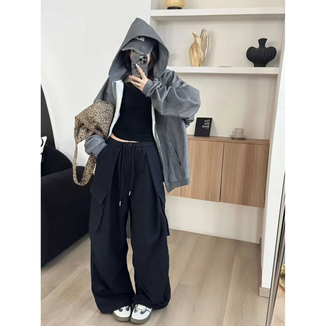 SP sp自制 美式Bella 口袋设计工装裤女秋直筒阔腿休闲裤料子巨好
