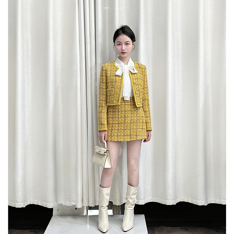 【奢香千金】小娜椒小个子秋季气质织带小香外套法式短半身裙女