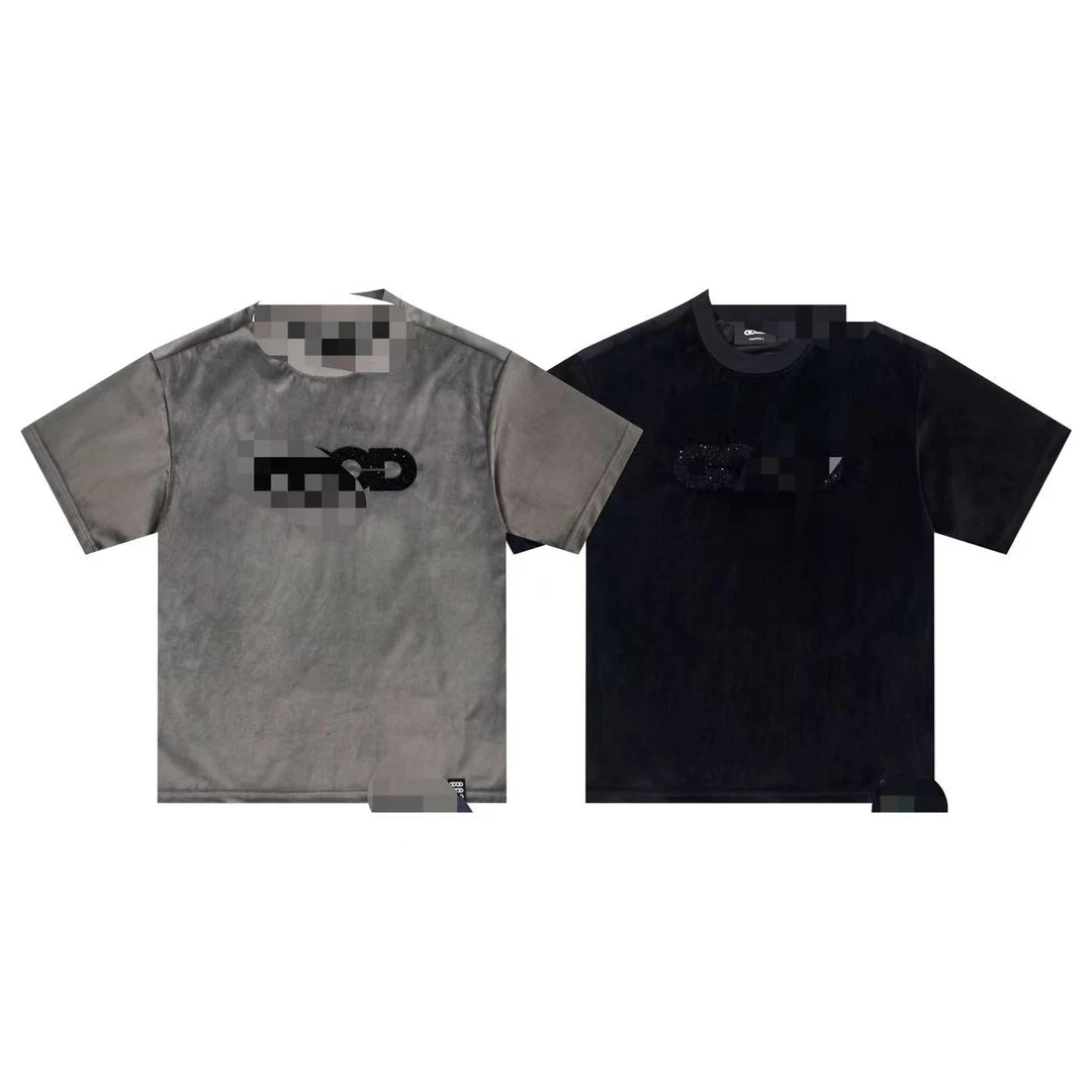 老白同款破碎感珠片短袖绣轻盈高级丝绒logoT恤