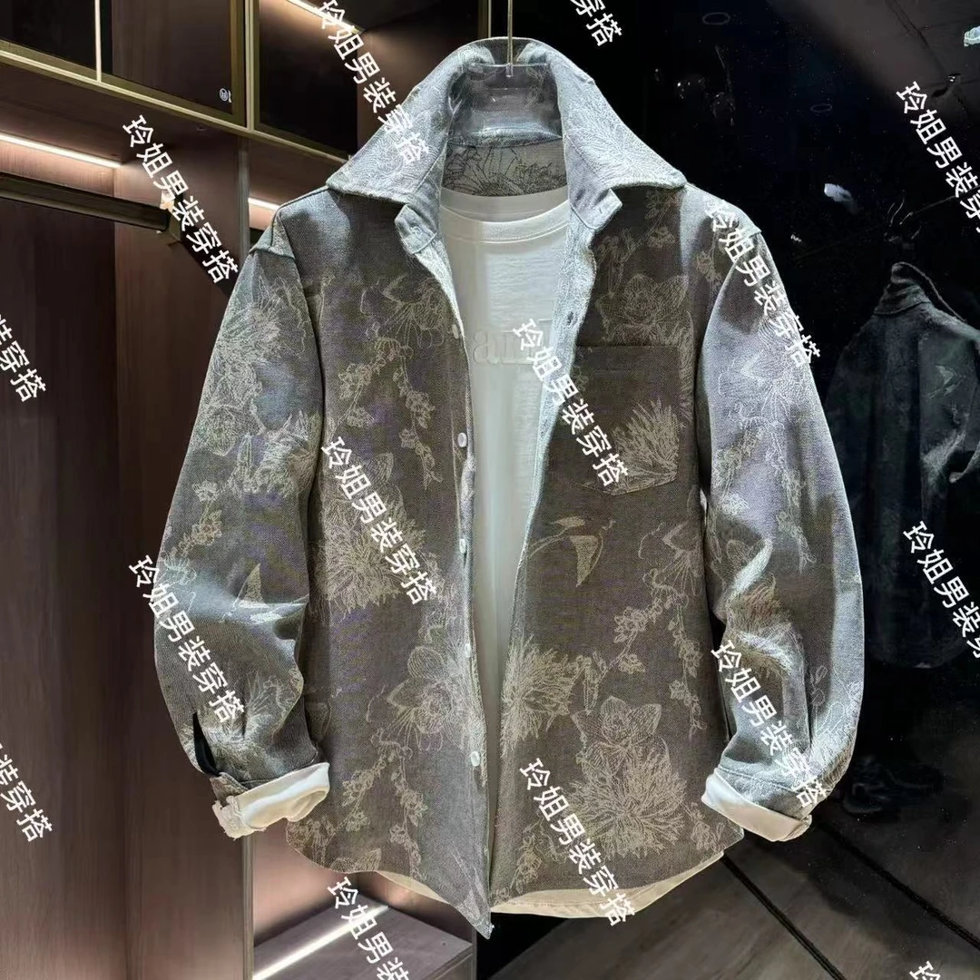 2025春季新款日系复古做旧百搭休闲衬衫男宽松百搭长袖衬衣外套潮