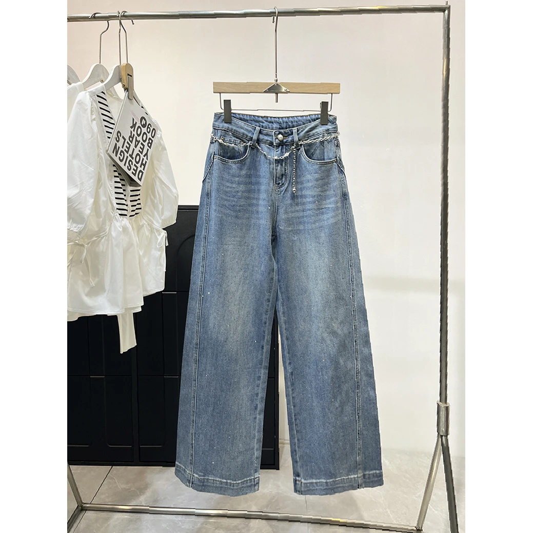 水洗100次不掉钻！显高遮肉 带腰链阔腿牛仔裤 E304 女装 H5968