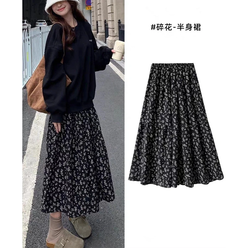 早春碎花a字半身裙女2025新款慵懒风高腰显瘦百搭遮肉蛋糕长裙