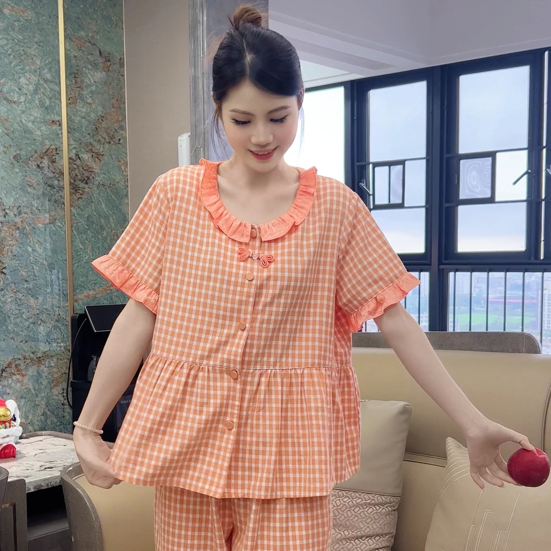 【好事橙双】韩蜜蜜夏季纯棉家居服女减龄圆领甜美薄款可外穿家居服