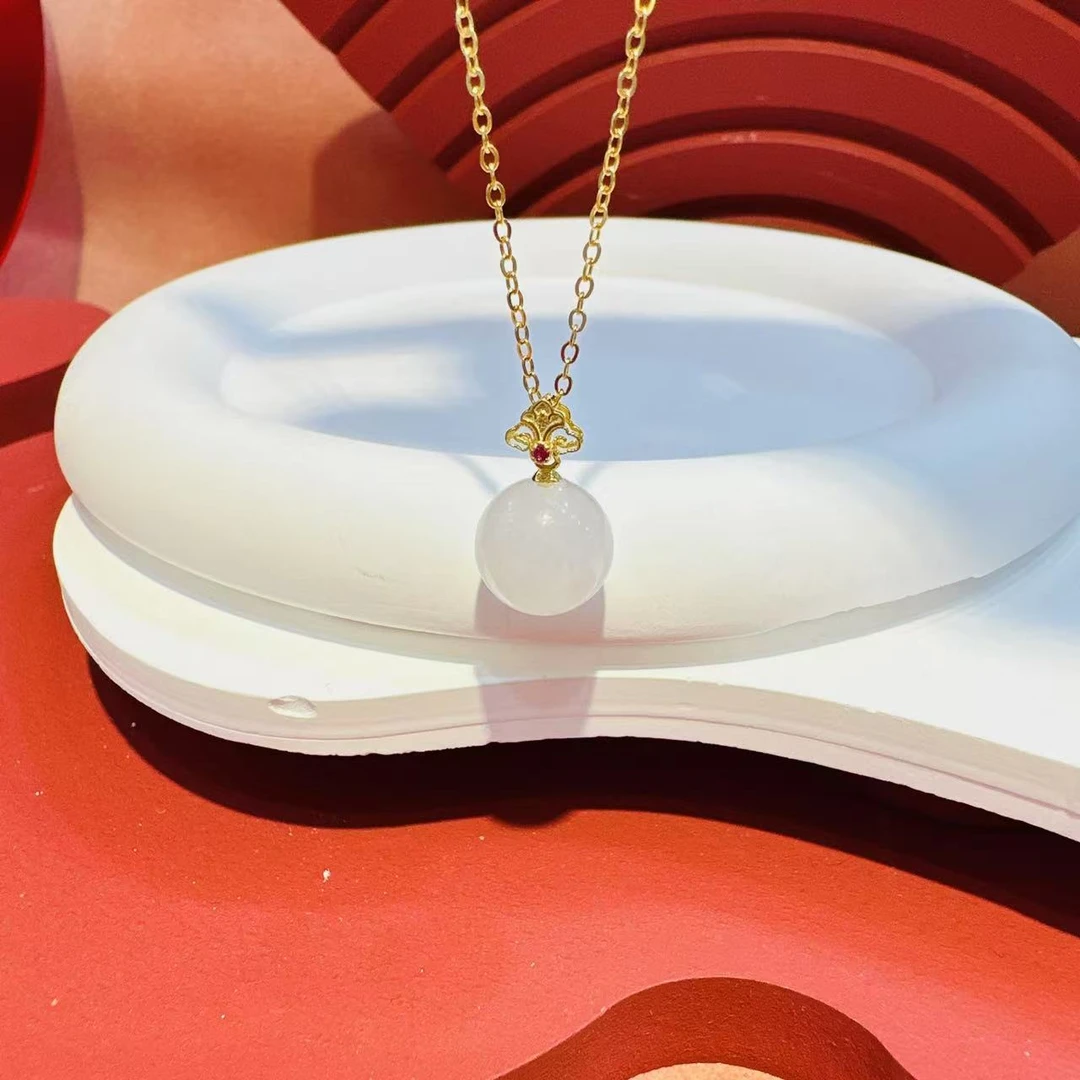 S925银镶嵌12mm白玉转运珠（不含链）HNZ9494