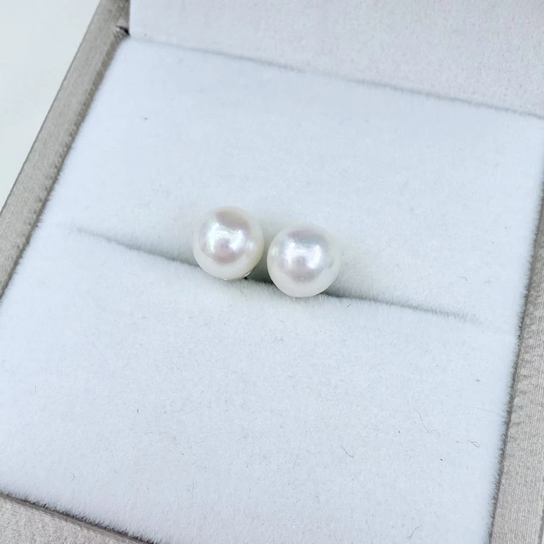 娜点珠宝 海水Akoya7-8mm珍珠耳钉 S925银
