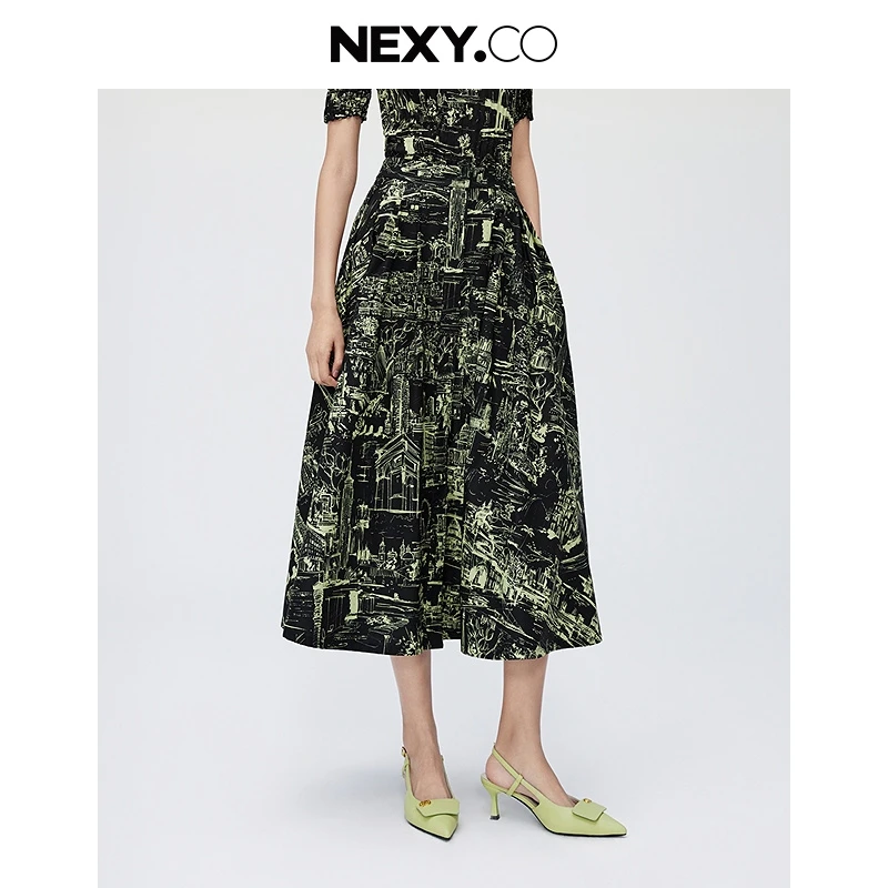 【商场同款】NEXY.CO/奈蔻显瘦气质高腰夏季中长款半裙XW01622W0