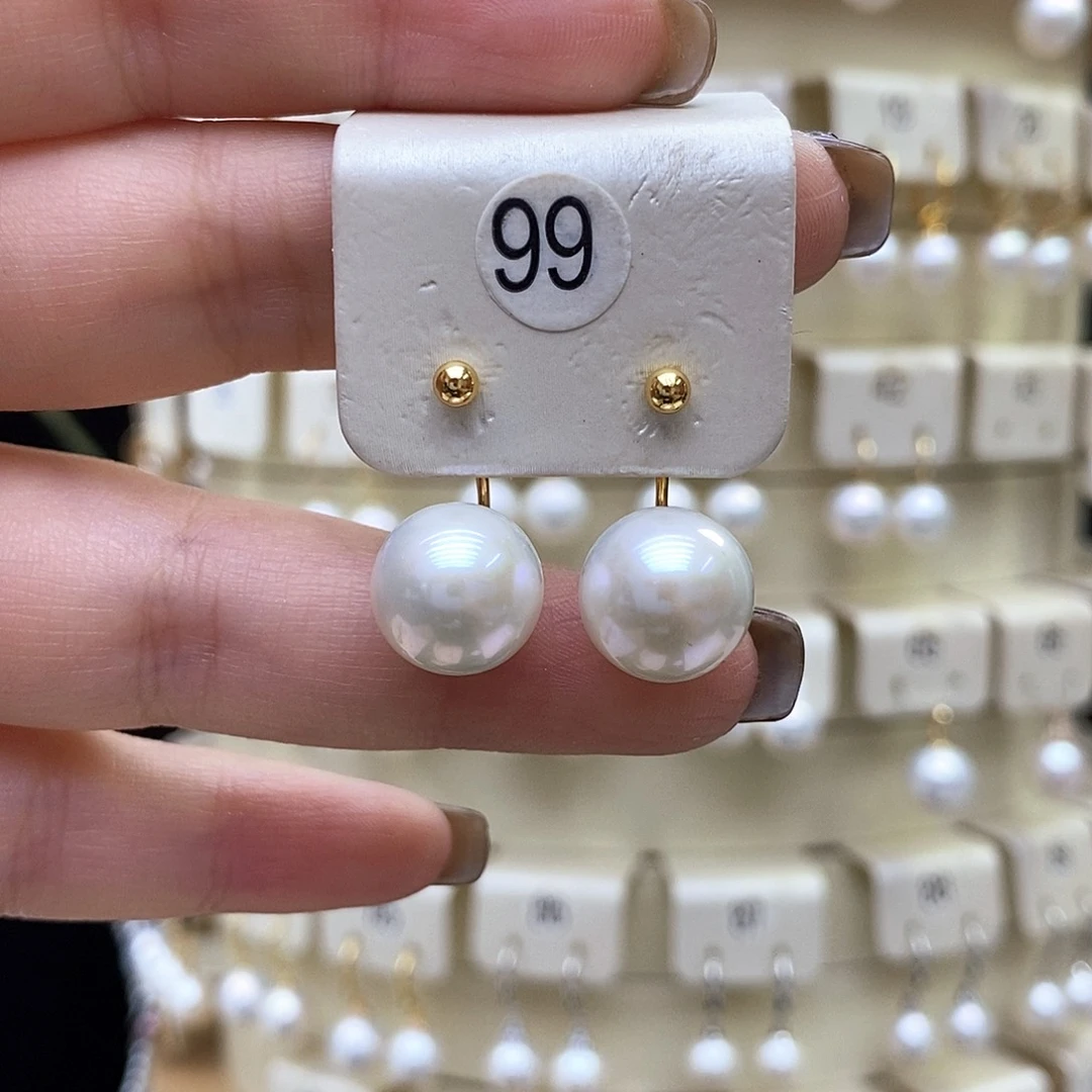 淡水珍珠银S925镶嵌耳饰