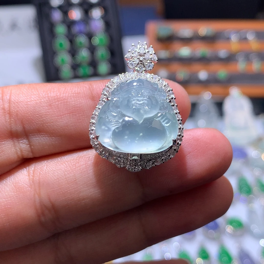 翡翠18K金镶嵌吊坠(不含链)