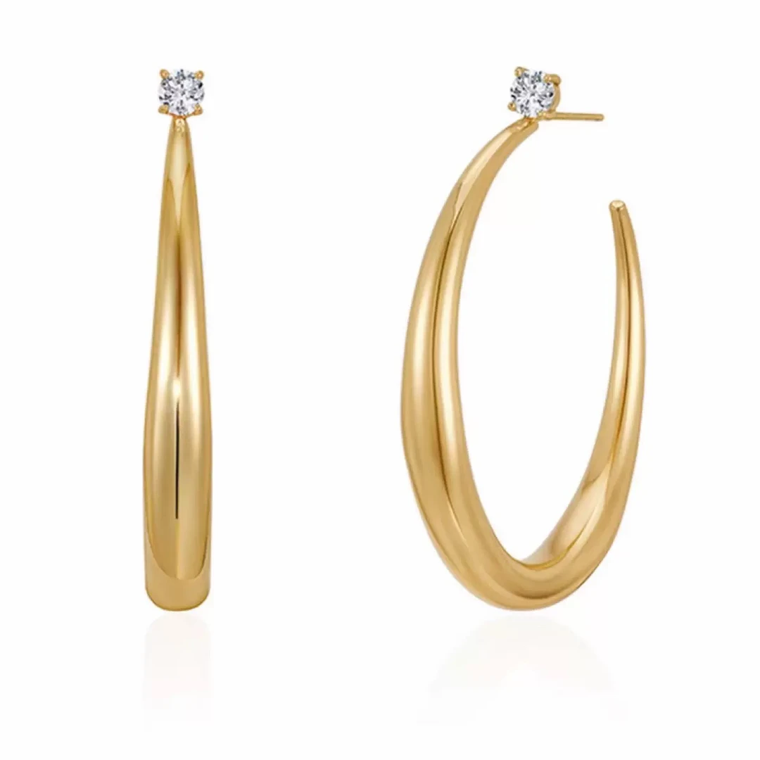 铜合金锆石耳饰 轻奢高级感简约百搭C圈耳圈耳环锆石耳圈ME4937