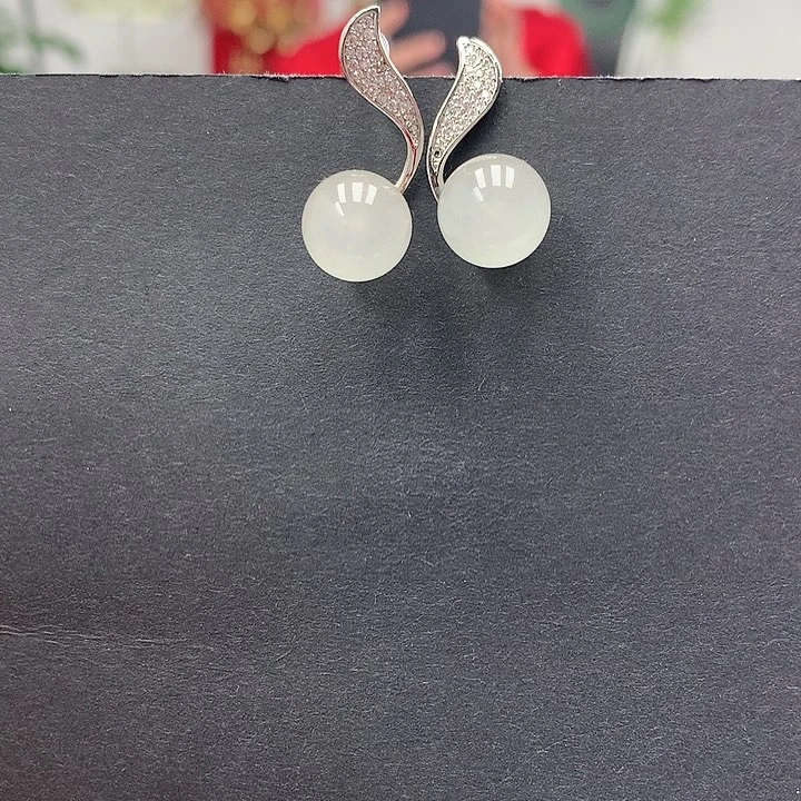 石英质玉耳饰银S925镶嵌