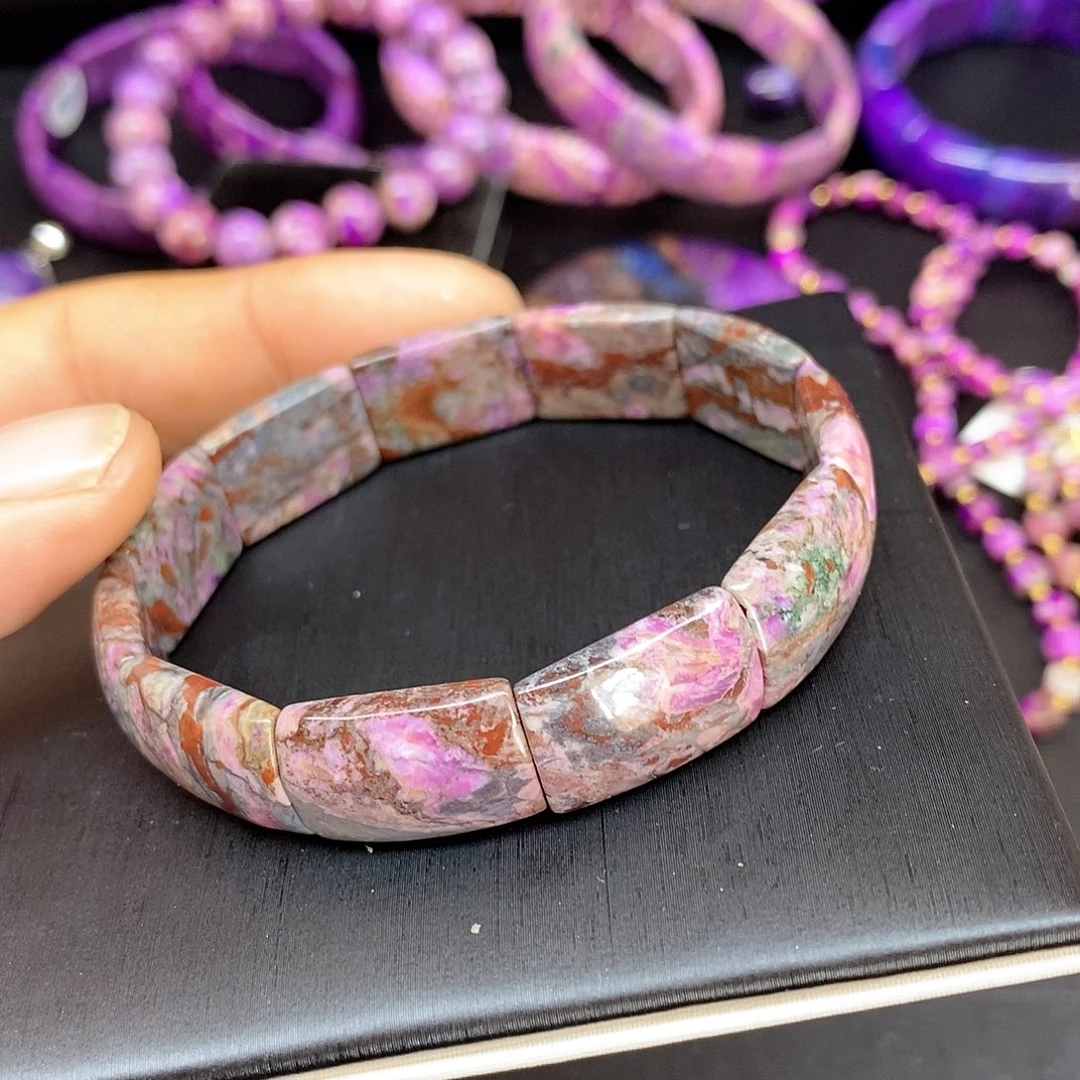 苏纪石（舒俱来）未镶嵌南非舒俱来绿皮樱花油画镯排