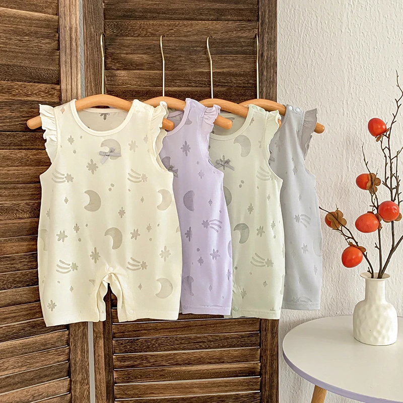 小飞袖婴幼儿连身衣星空镂空宝宝哈衣背心无袖连体无骨夏季薄款